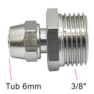 6mm tube straight connector with nut - thread 3/8"E